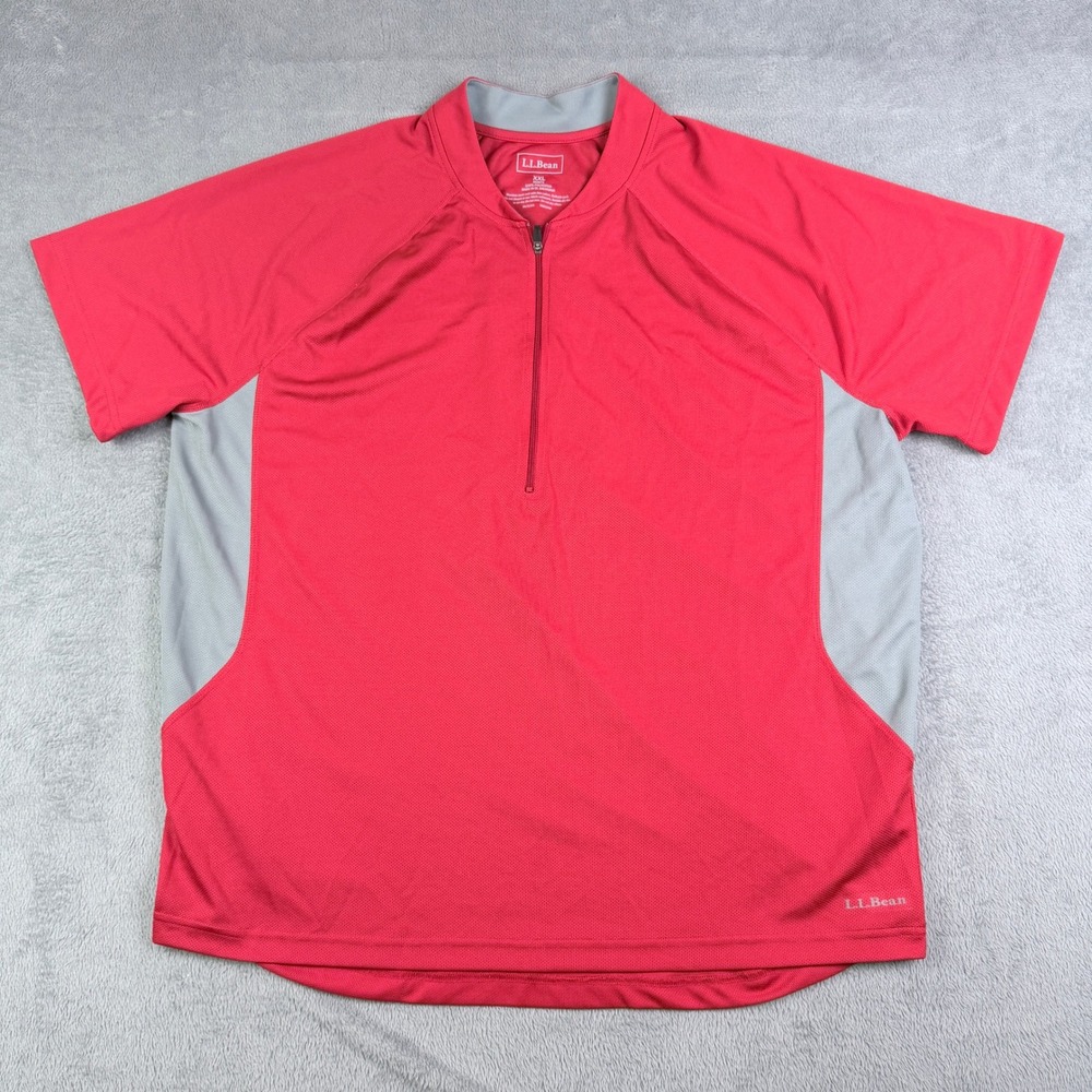 LL Bean Mens XXL Cycling Jersey Red Grey Quarter Zip Short Sleeve Mesh 0GWT4